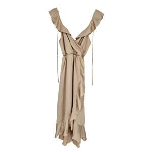 Show Me Your Mumu Rose Gold Luxe Satin Samantha Ruffle Wrap Dress Size XS